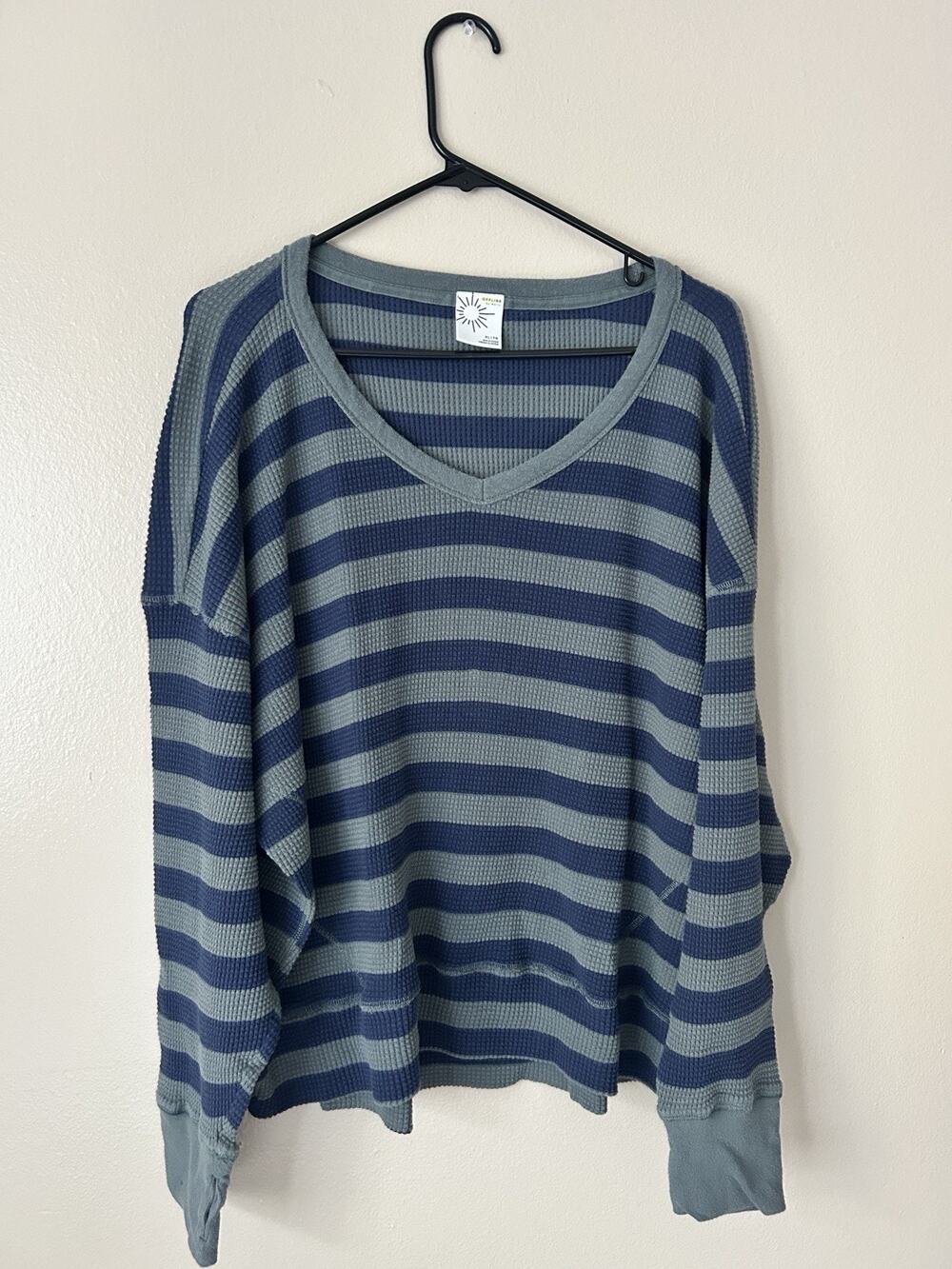 OFFLINE by Aerie Striped Waffle Knit Thermal Long Sleeve Shirt XL Blue Sage Thum